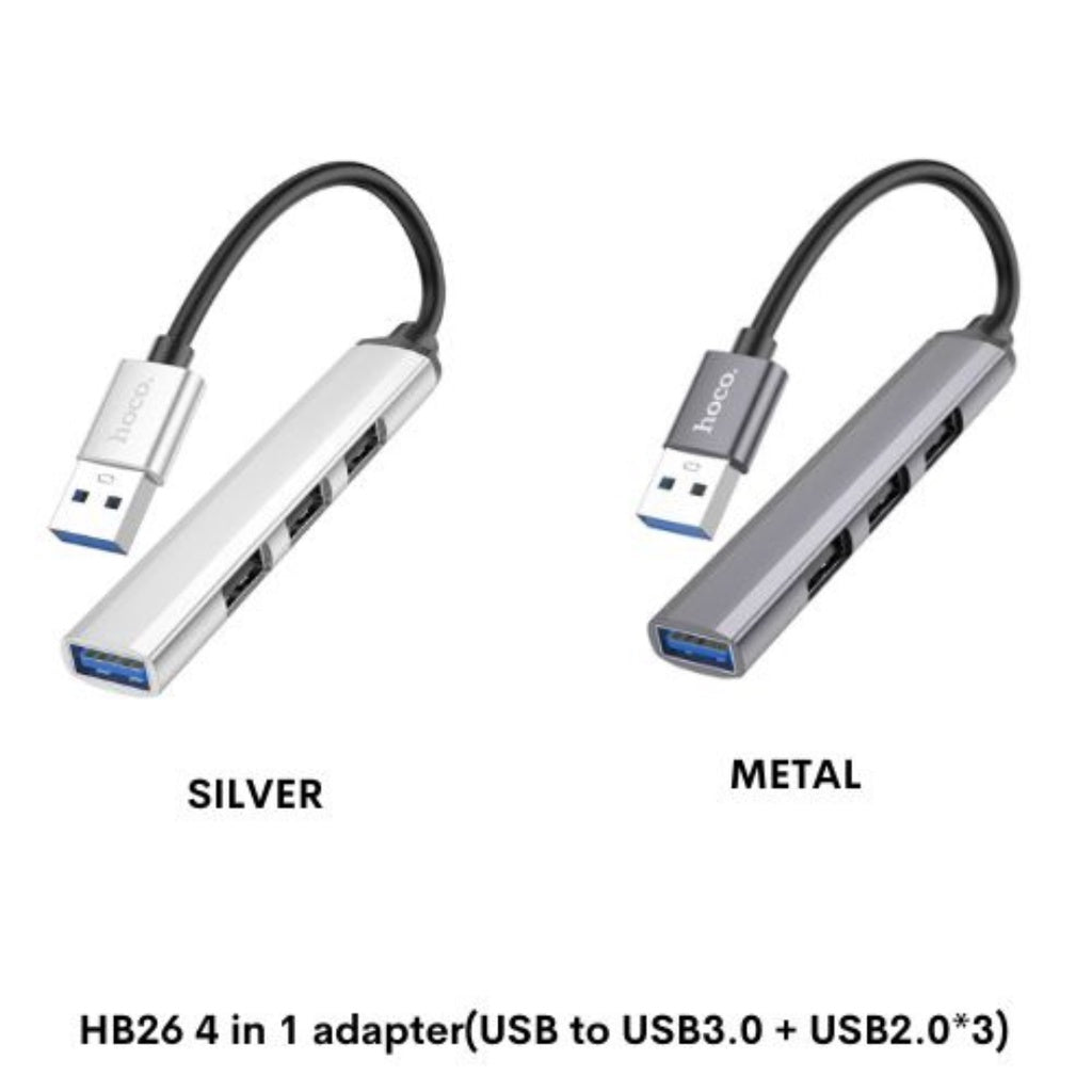 [SG] Hoco HB26 4 In 1 Adapter USB (USB3.0+USB2.0*3) [Evergreen Stationery]