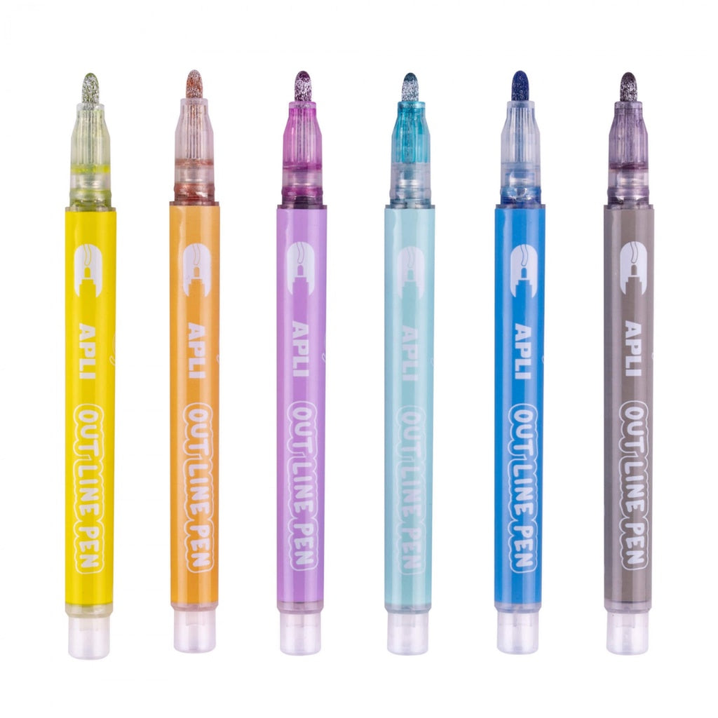 [SG] Apli Metallic Out Line Markers with Colored Border 6pcs [Evergreen Stationery]