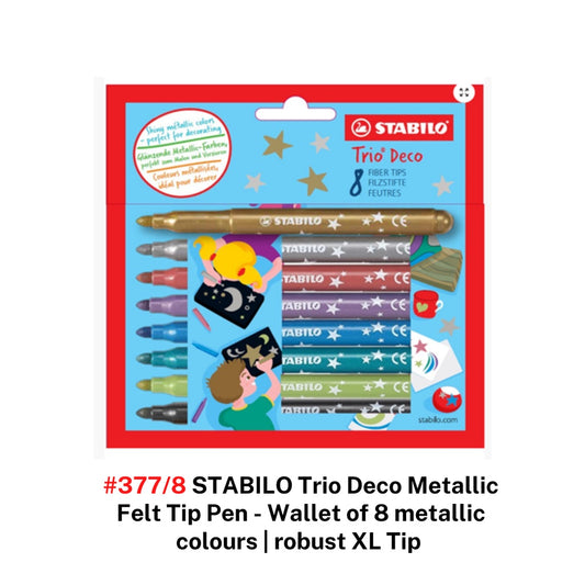 #377/8 STABILO Trio Deco Metallic Felt Tip Pen - Wallet of 8 metallic colours | robust XL Tip