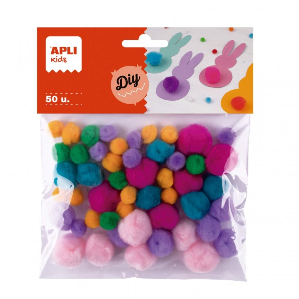 [SG] Apli Pom-poms Soft Touch Assorted Colors 50pcs [Evergreen Stationery]