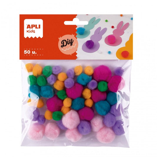 [SG] Apli Pom-poms Soft Touch Assorted Colors 50pcs [Evergreen Stationery]