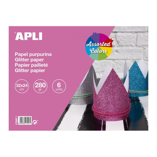 [SG] Apli Glitter Paper Pad Assorted Colors 32x24cm (6 colors) [Evergreen Stationery]