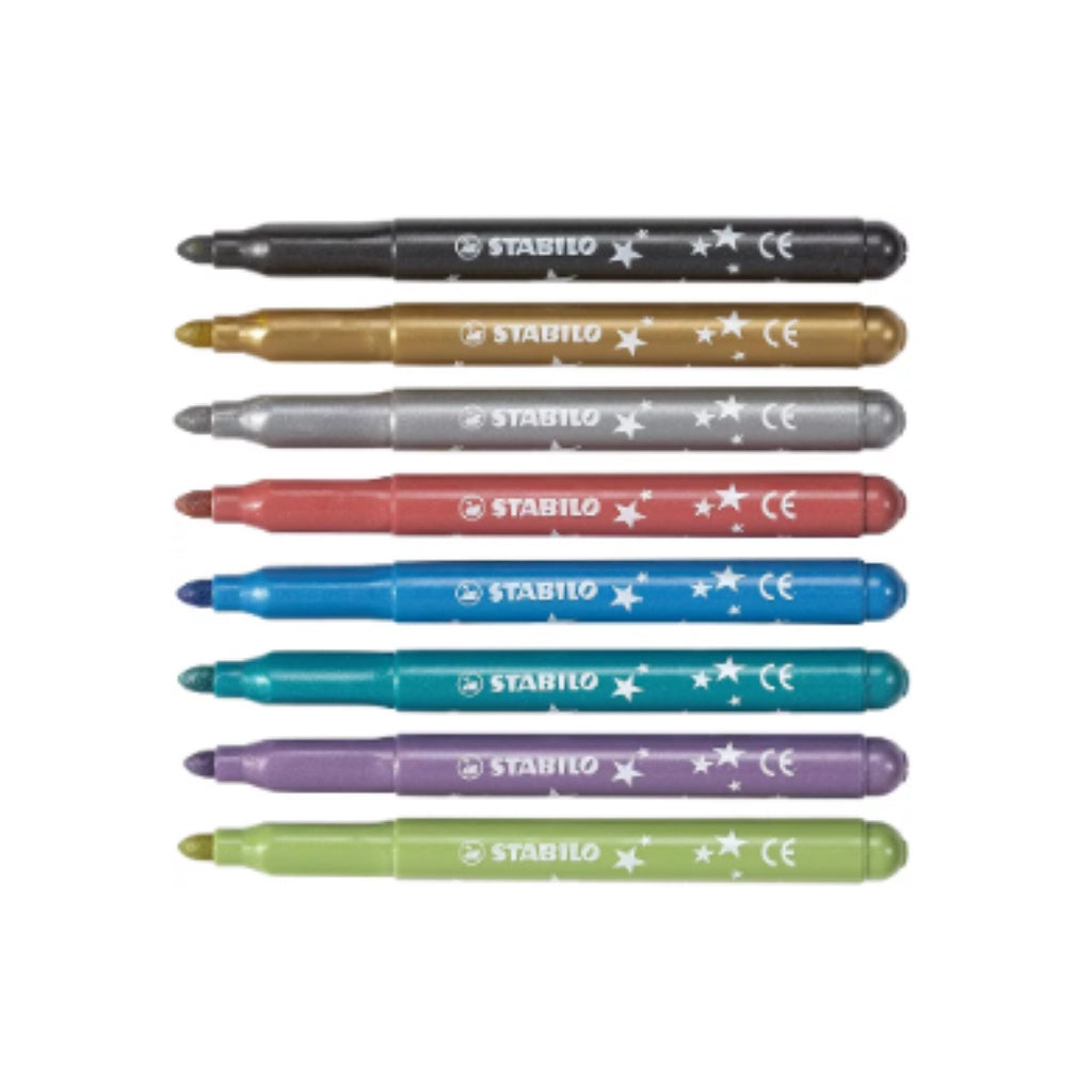 #377/8 STABILO Trio Deco Metallic Felt Tip Pen - Wallet of 8 metallic colours | robust XL Tip