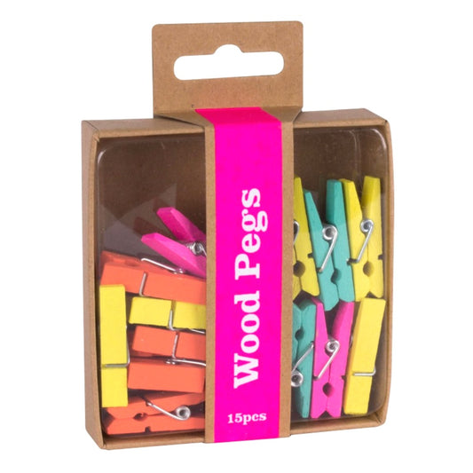 [SG] Apli Wooden Craft Clips Fluor Collection 15pcs [Evergreen Stationery]