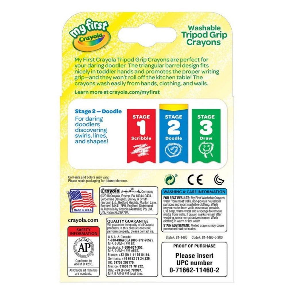 [SG] Crayola 811460 My First Washable Tripod Grip Crayons 8ct [Evergreen Stationery]