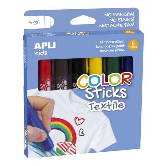 [SG] Apli Textile Solid Poster Paint Color Sticks 6g 6pcs [Evergreen Stationery]
