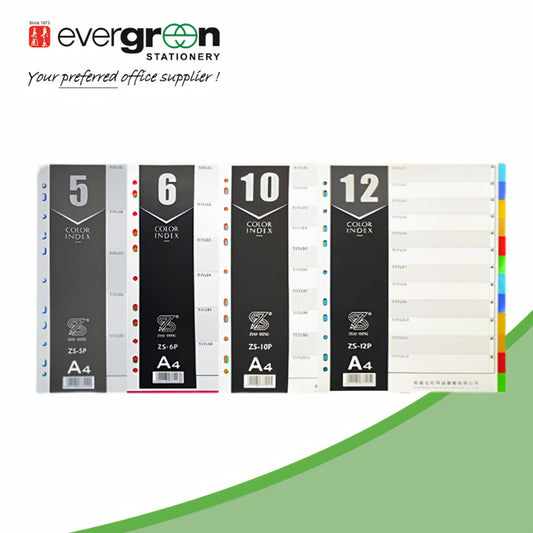 [SG] A4 plastic Divider 5/6/10/12 colours [Evergreen Stationery]