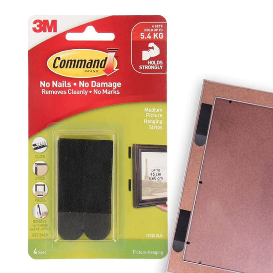 [SG] 3M Command 17201 Black Medium Picture Hanging Strips (8 Strips / 4 Sets) [Evergreen Stationery]