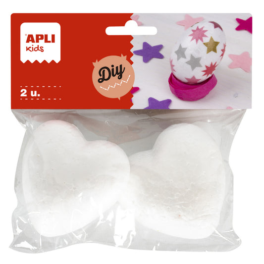 [SG] Apli #18249 White Styrofoam Hearts 70mm 2pcs [Evergreen Stationery]