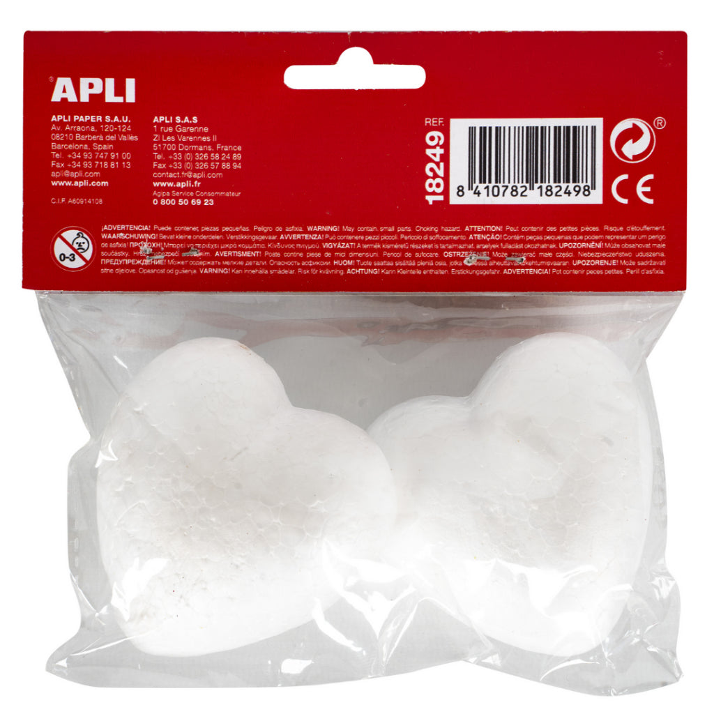 [SG] Apli #18249 White Styrofoam Hearts 70mm 2pcs [Evergreen Stationery]