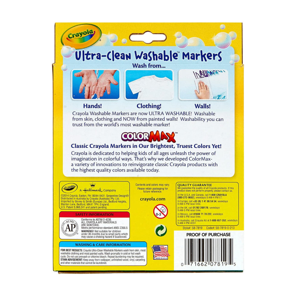 [SG] Crayola 587819 Ultra-Clean Washable Broad Line Markers 8ct (Bright Colors) [Evergreen Stationery]
