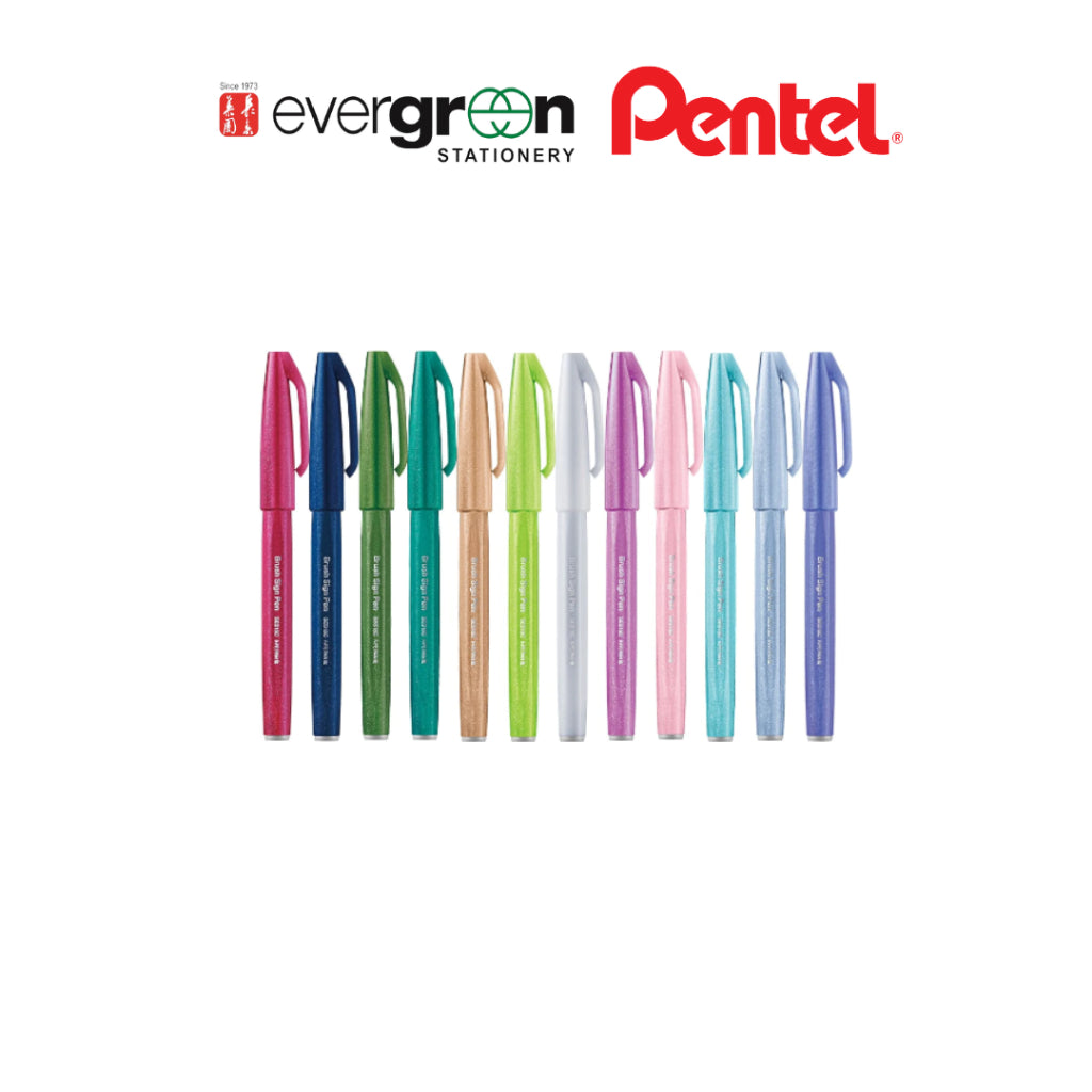 [SG] Pentel Brush Sign Pen Pastel Colours ( 6c/12c/24c set) [Evergreen Stationery]