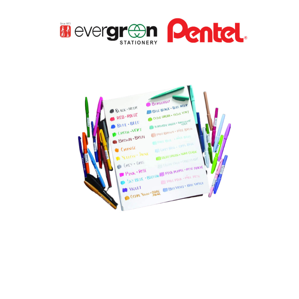 [SG] Pentel Brush Sign Pen Pastel Colours ( 6c/12c/24c set) [Evergreen Stationery]
