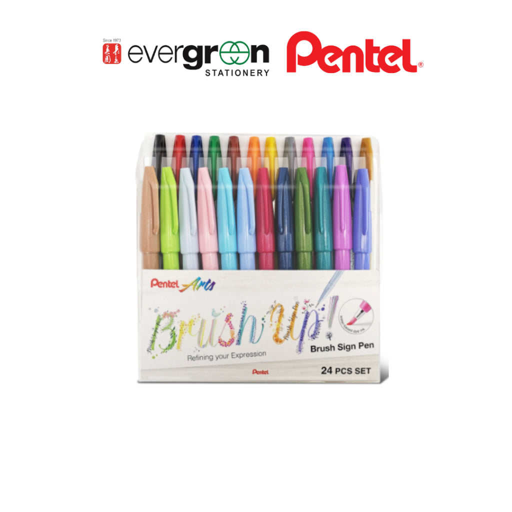 [SG] Pentel Brush Sign Pen Pastel Colours ( 6c/12c/24c set) [Evergreen Stationery]