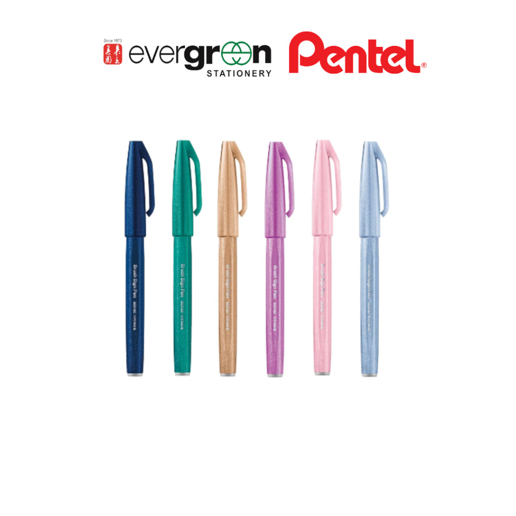[SG] Pentel Brush Sign Pen Pastel Colours ( 6c/12c/24c set) [Evergreen Stationery]