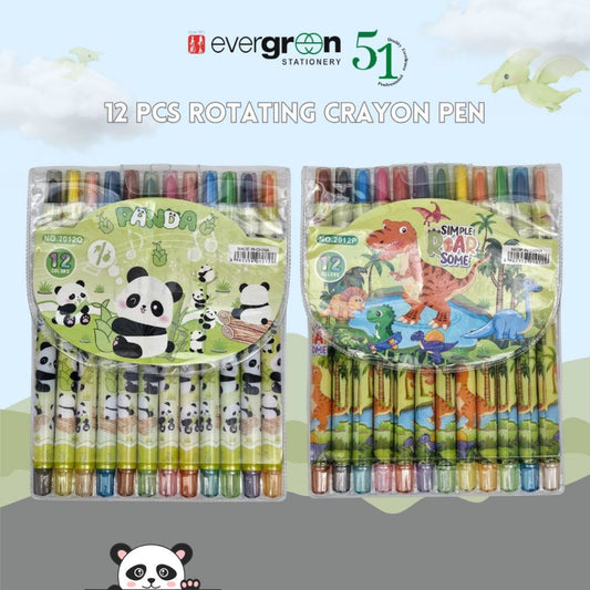 [SG] 12 Pcs Panda/ Simple Roarsome Rotating Crayon Pen [Evergreen Stationery]