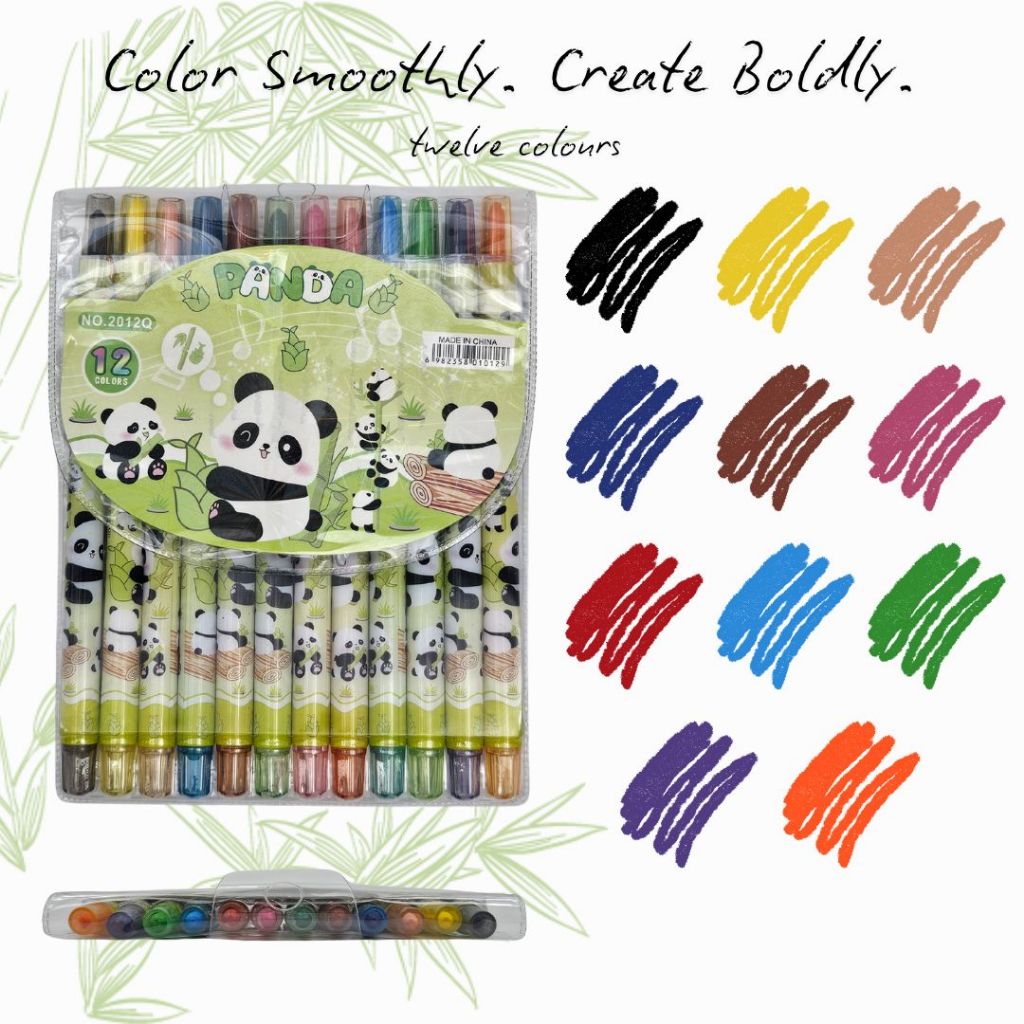 [SG] 12 Pcs Panda/ Simple Roarsome Rotating Crayon Pen [Evergreen Stationery]