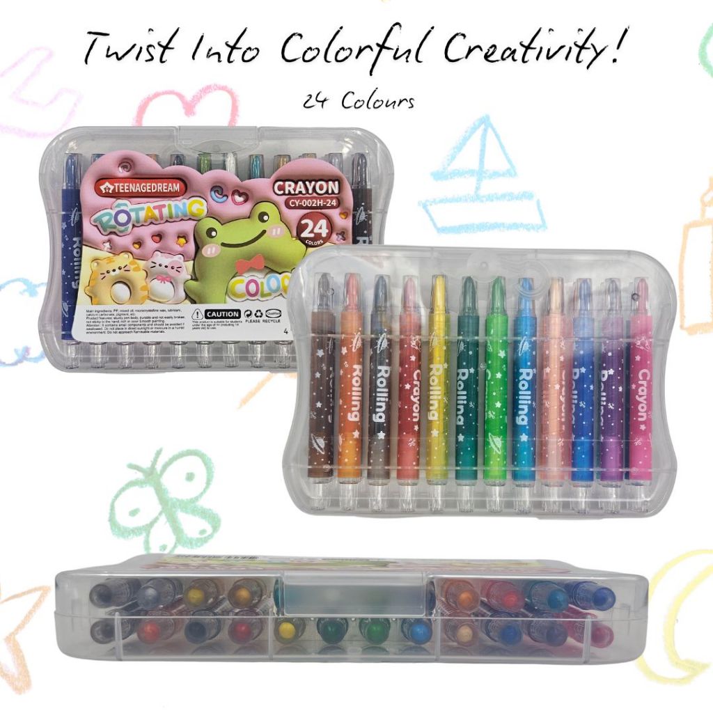 [SG] 24 Pcs Short Rotating Crayon [Evergreen Stationery]