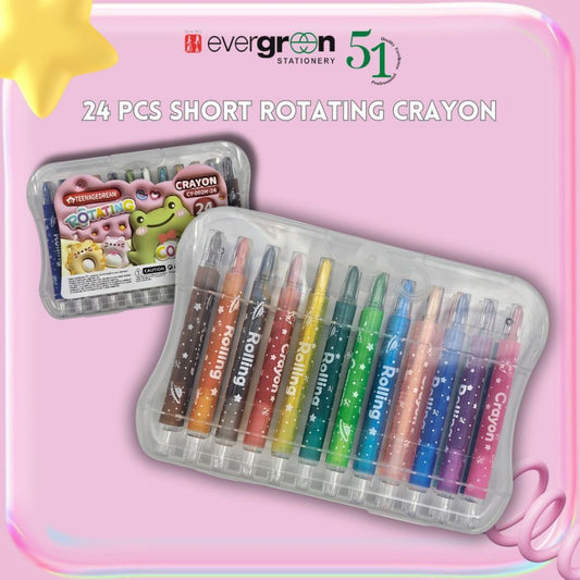 [SG] 24 Pcs Short Rotating Crayon [Evergreen Stationery]