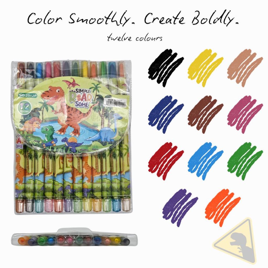 [SG] 12 Pcs Panda/ Simple Roarsome Rotating Crayon Pen [Evergreen Stationery]