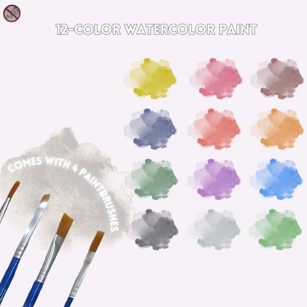 [SG] 12-Color Watercolor Paint & Brush Set – Ideal for Kids, Hobby & School Use [Evergreen Stationery]