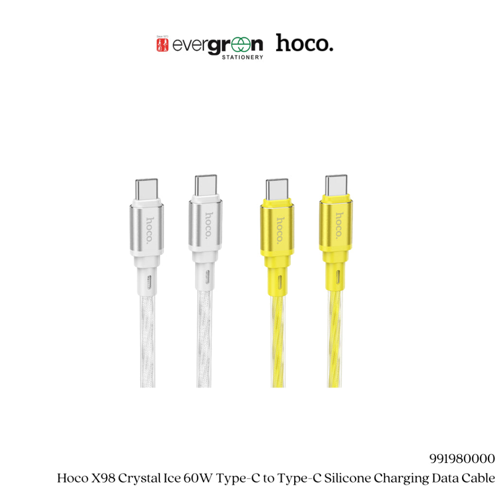 [SG] Hoco X98 Crystal Ice 60W Type-C to Type-C Silicone Charging Data Cable [Evergreen Stationery]