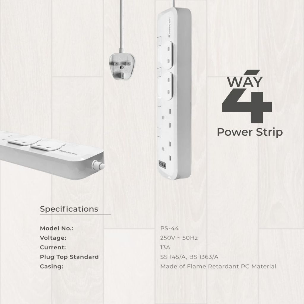 [SG] SOUNDTEOH PS-44 4Way Power Indicator Extension Socket 3 Metres [Evergreen Stationary]