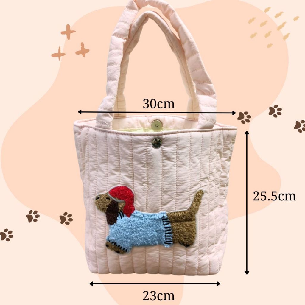 [SG] Cute Dog Family Cotton Button/Zip HandBag [Evergreen Stationery]
