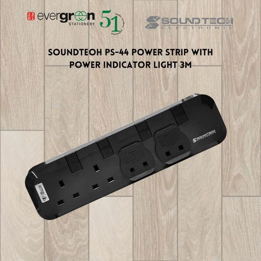 [SG] SOUNDTEOH PS-44 4Way Power Indicator Extension Socket 3 Metres [Evergreen Stationary]