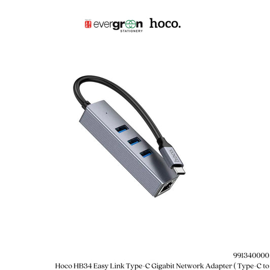 Hoco HB34 Easy Link Type-C Gigabit Network Adapter ( Type-C to UBS3.0*3+RJ45 )