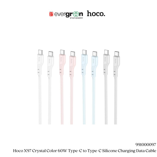 [SG] Hoco X97 Crystal Color 60W Type-C to Type-C Silicone Charging Data Cable [Evergreen Stationery]