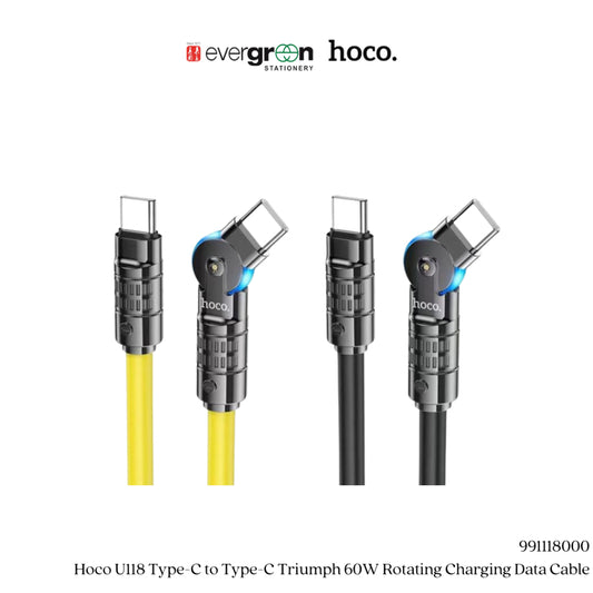 [SG] Hoco U118 Type-C to Type-C Triumph 60W Rotating Charging Data Cable [Evergreen Stationery]
