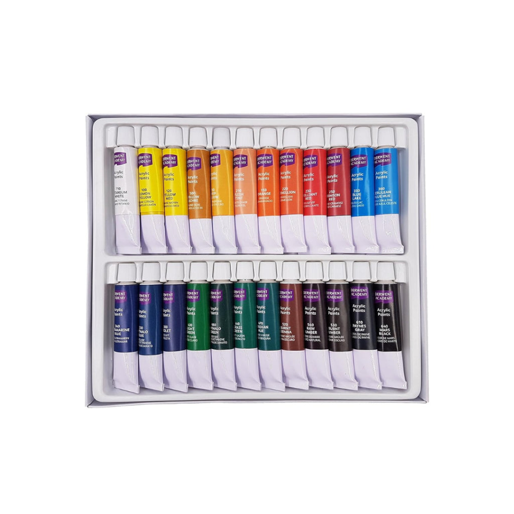 [SG] Derwent Academy Acrylic Paints 12/24 Tubes per pack [Evergreen Stationery]