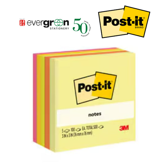 [SG] 3M Post-it Notes 654-ASST Assorted Colours 3 in x 3 in (100 Sheets x 5 Pads) [Evergreen Stationery}