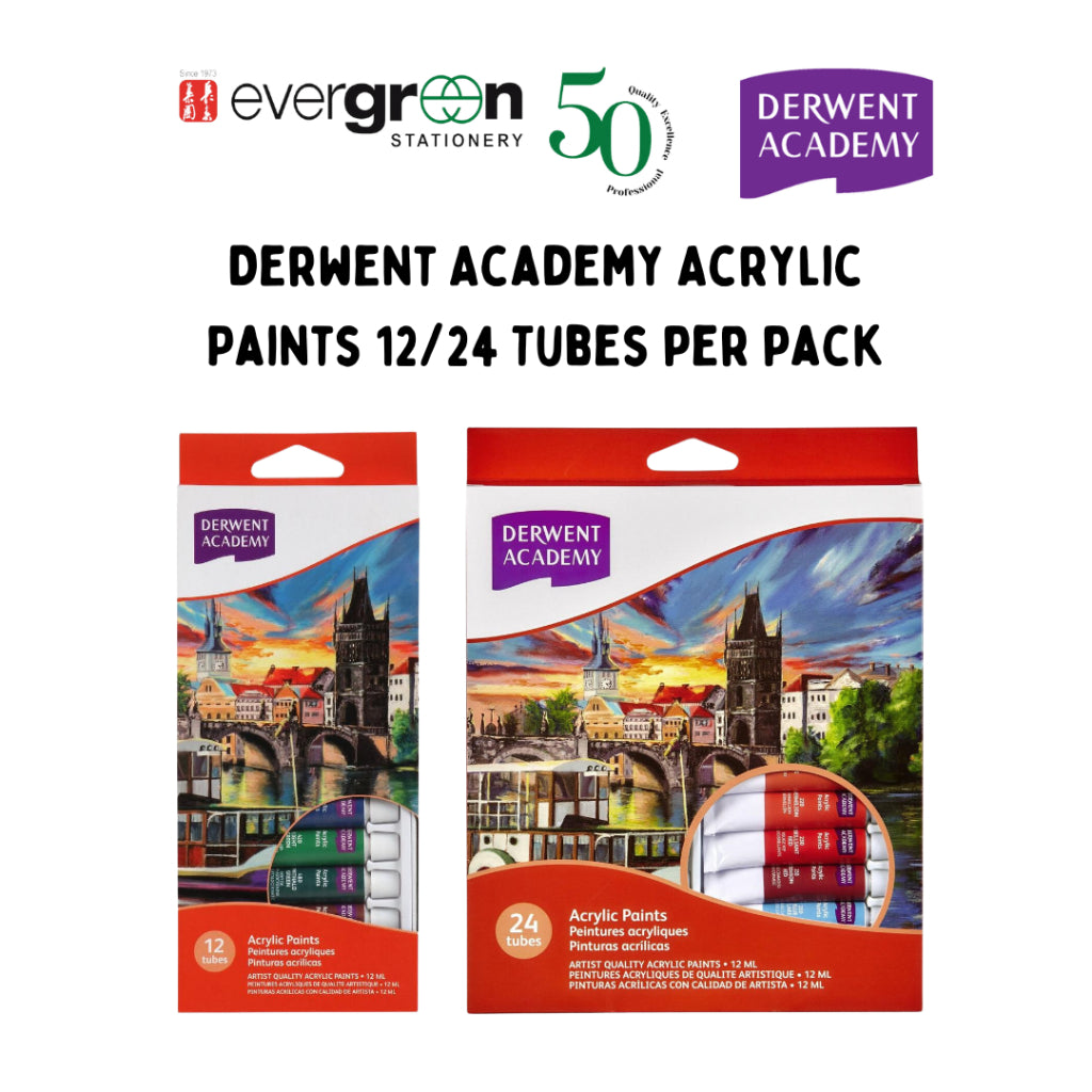[SG] Derwent Academy Acrylic Paints 12/24 Tubes per pack [Evergreen Stationery]
