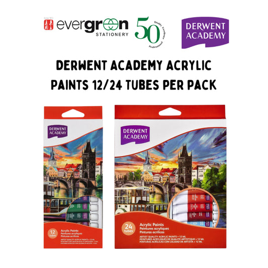 [SG] Derwent Academy Acrylic Paints 12/24 Tubes per pack [Evergreen Stationery]