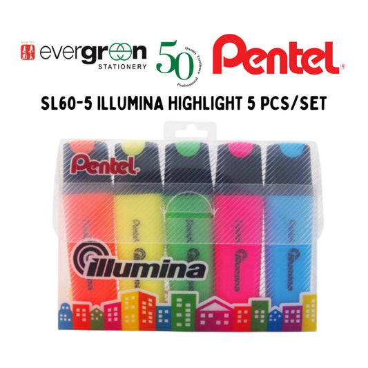 [SG] SL60-5 Pentel Illumina Highlighter 5 pcs/set [Evergreen Stationery]