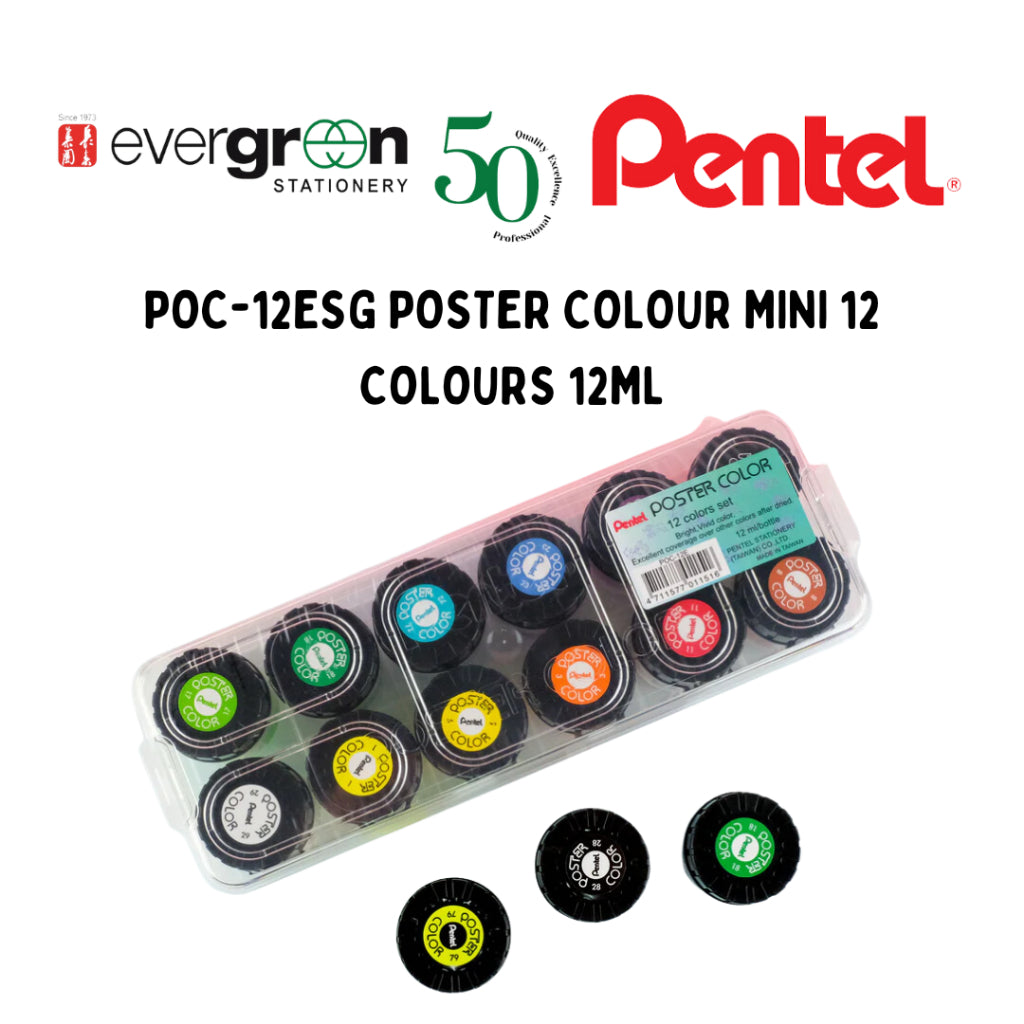 [SG] POC-12ESG Pentel Poster Color Mini 12 Colors 12ml [Evergreen Stationery]