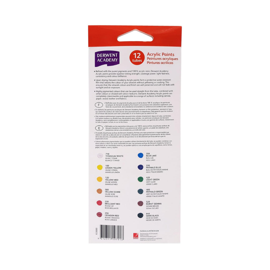 [SG] Derwent Academy Acrylic Paints 12/24 Tubes per pack [Evergreen Stationery]