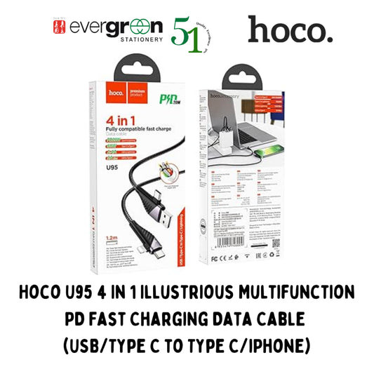 [SG] Hoco U95 4 In 1 Illustrious Multifunction PD Fast Charging Data Cable [Evergreen Stationery]