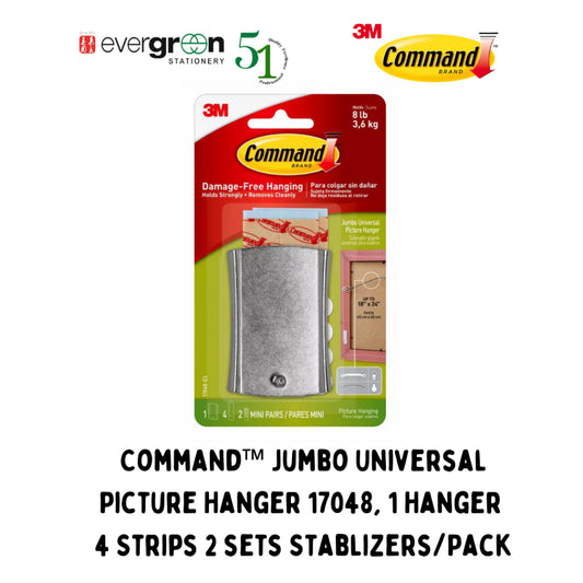 [SG] Command™ Jumbo Universal Picture Hanger 17048, 1 Hanger 4 Strips 2 sets Stablizers/Pack [Evergreen Stationery]