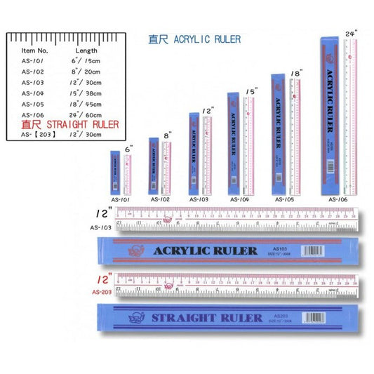[SG] Acrylic Ruler 6/8/12 inch [Evergreen Stationery]