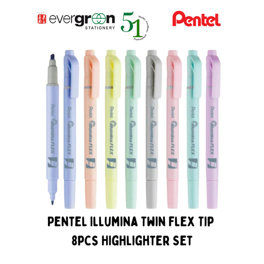 [SG] Pentel Illumina Twin Flex Tip 8pcs Highlighter Set [Evergreen Stationery]
