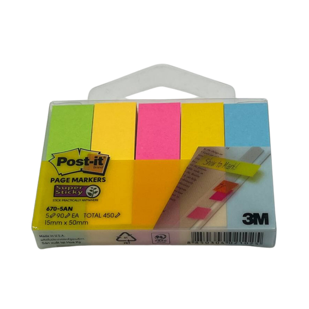 [SG] 3M Post-It 15x50 mm Page Markers 670-5AN (5 Colours) [Evergreen Stationery]