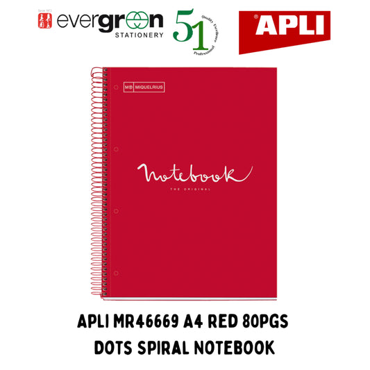 [SG] Apli MR46669 A4 Red 80pgs Dots Spiral Notebook [Evergreen Stationery]