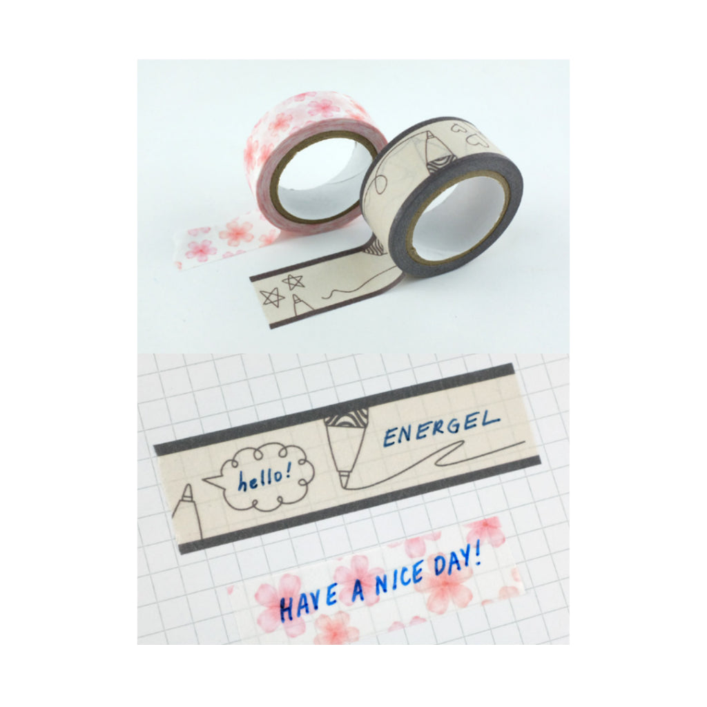 [SG] Pentel Energel Pen 0.7mm 3 pc + Writable Washi Tape Set [Evergreen Stationery]