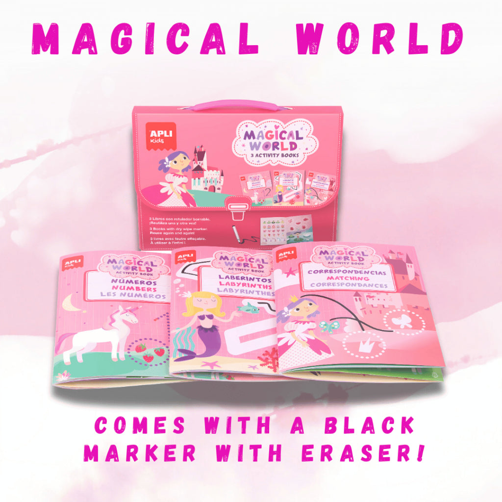 [SG] APLI Adventure Activity Books – Magical World & Pirates | 3 Books + Marker with Eraser [Evergreen Stationery]