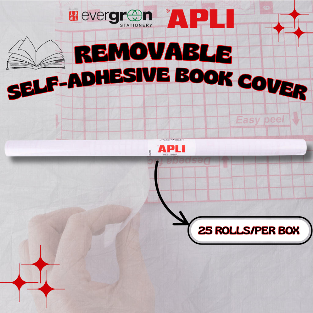 [SG] APLI Removable Self-Adhesive Book Cover Roll (1.5m x 0.5m, 50 Microns) – 25 Rolls/Box [Evergreen Stationery]
