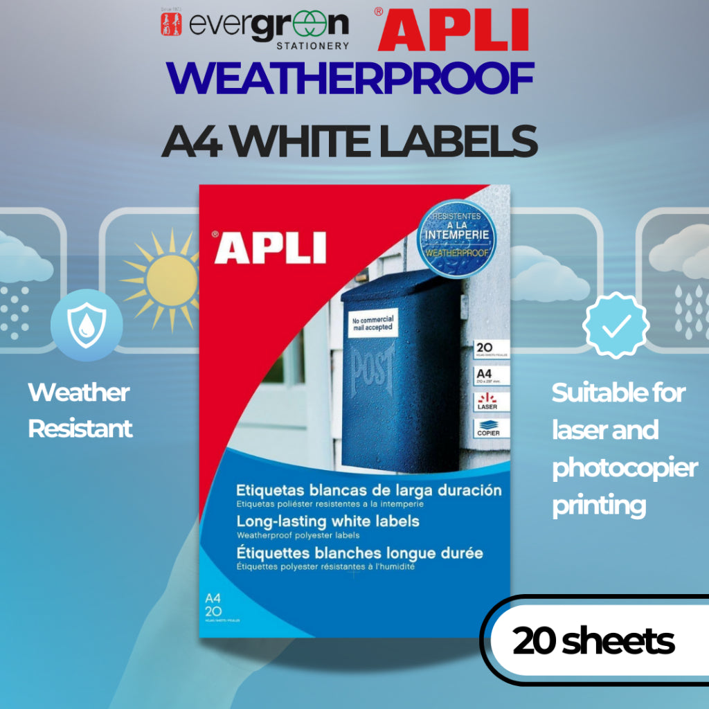 [SG] APLI Weatherproof A4 White Labels 210 × 297 mm – 20 Sheets (20 Labels) [Evergreen Stationery]