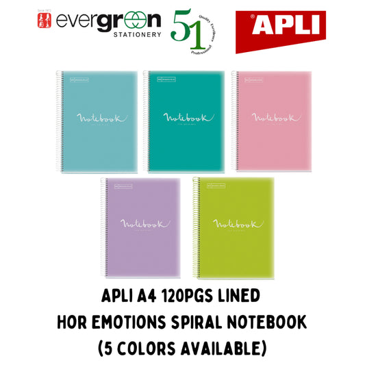 [SG] Apli A4 120pgs Lined Hor Emotions Spiral Notebook (5 Colors Available) [Evergreen Stationery]